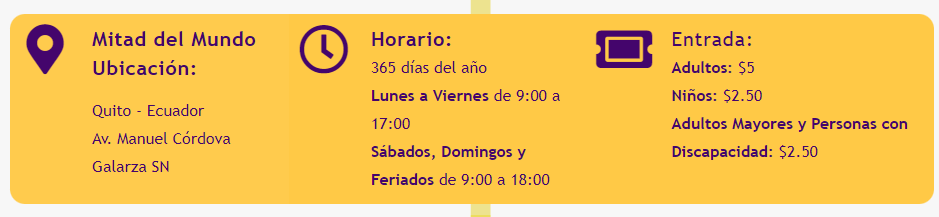 Precios y horarios para el ingreso a la mitad del mundo